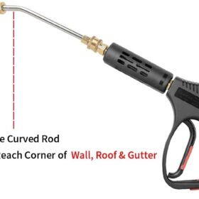 Heavy-Duty Pressure Washer Short Gun with 7-Inch Curved Extension & 5 Nozzle Tips - 5000 PSI, M22 Fitting, Hot & Cold Water Compatible