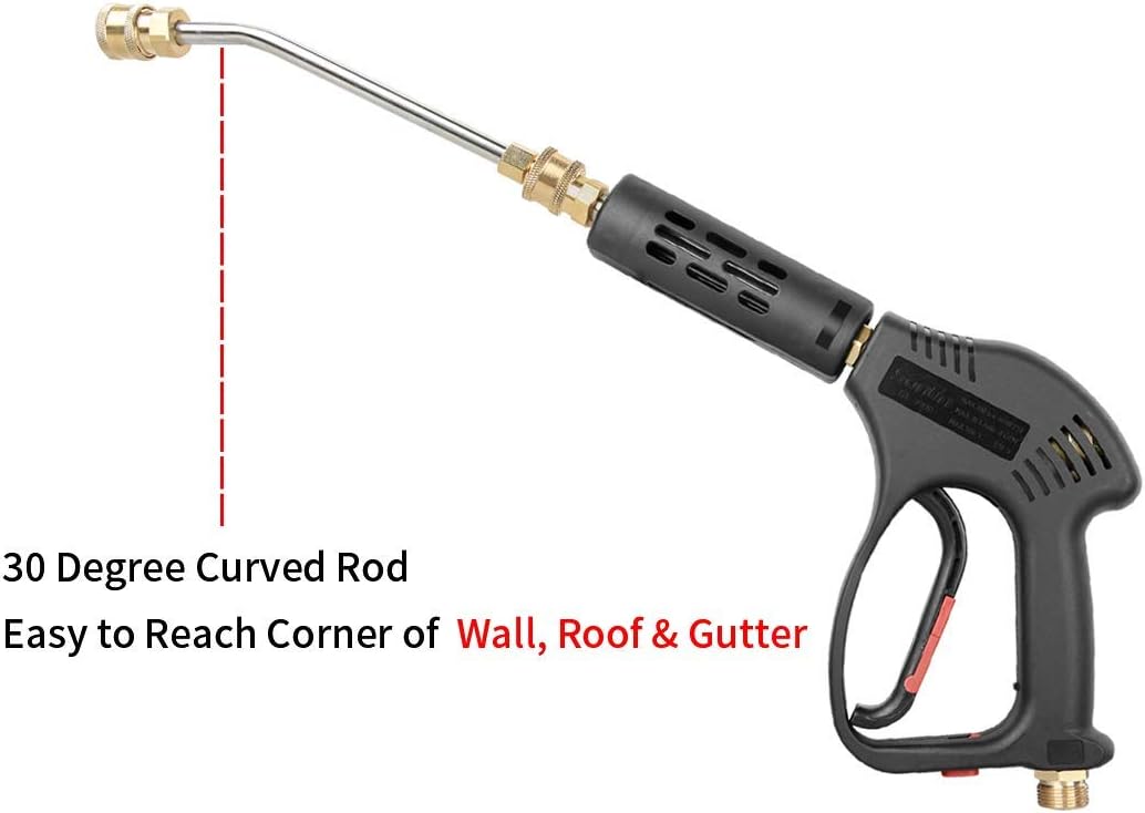 Heavy-Duty Pressure Washer Short Gun with 7-Inch Curved Extension & 5 Nozzle Tips - 5000 PSI, M22 Fitting, Hot & Cold Water Compatible