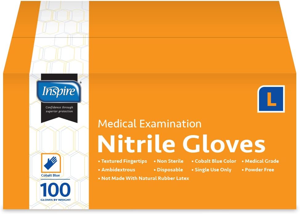 Inspire Nitrile Exam Gloves - 4.5 Mil Cobalt Blue Powder-Free Disposable Gloves for Medical, Dental & EMT Use