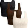 OQQ Women's Seamless Ribbed Tank Tops 3-Pack | Ultra-Soft & Stretchy Camisole for Workout, Yoga & Everyday Casual Wear