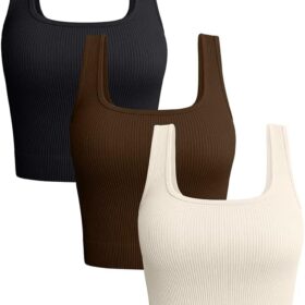 OQQ Women's Seamless Ribbed Tank Tops 3-Pack | Ultra-Soft & Stretchy Camisole for Workout, Yoga & Everyday Casual Wear