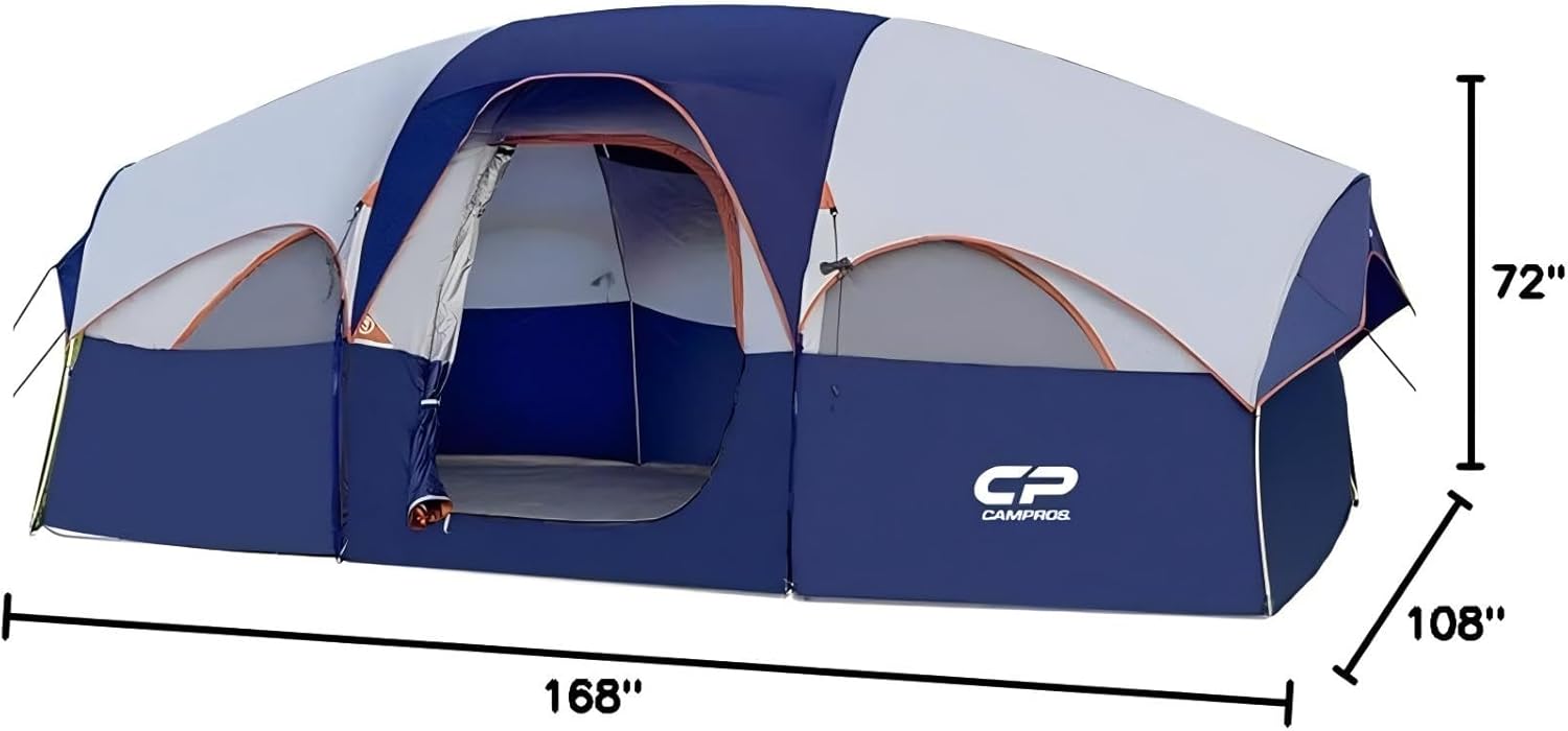 CAMPROS CP 8-Person Family Camping Tent – Waterproof, Double Layer with Room Divider & Easy Carry Bag