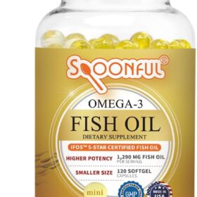 Spoonful Mini Omega-3 Fish Oil - 1,290mg Potency, Easy to Swallow Small Softgels (120 Count) - iFOS Certified, 1070mg Omega 3 (EPA & DHA) - Supports Heart, Brain & Joint Health - Made in USA