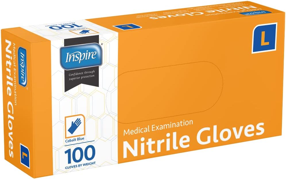 Inspire Nitrile Exam Gloves - 4.5 Mil Cobalt Blue Powder-Free Disposable Gloves for Medical, Dental & EMT Use