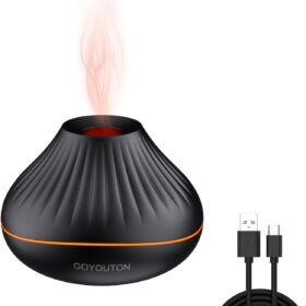 Flame Aromatherapy Diffuser – 160ML Ultrasonic Cool Mist Humidifier with Realistic Fire Effect, Auto Shut-Off & 7 LED Lights for Home & Yoga