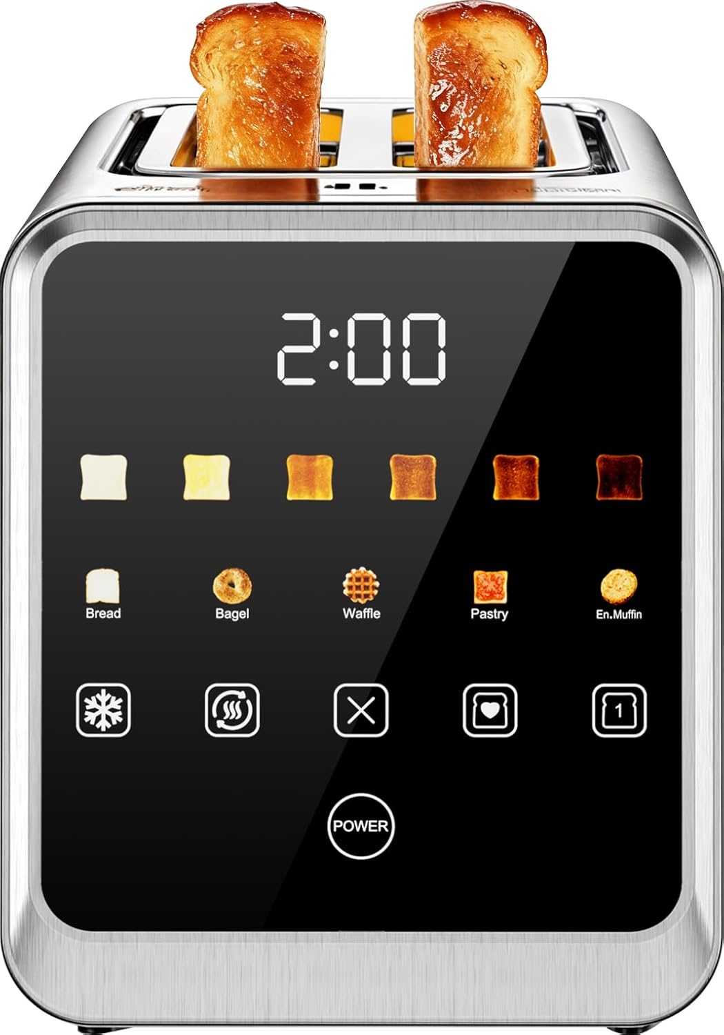 Smart Digital Touchscreen Toaster – 2-Slice Stainless Steel with 1.5” Wide Slots, 900W, and Memory Recall