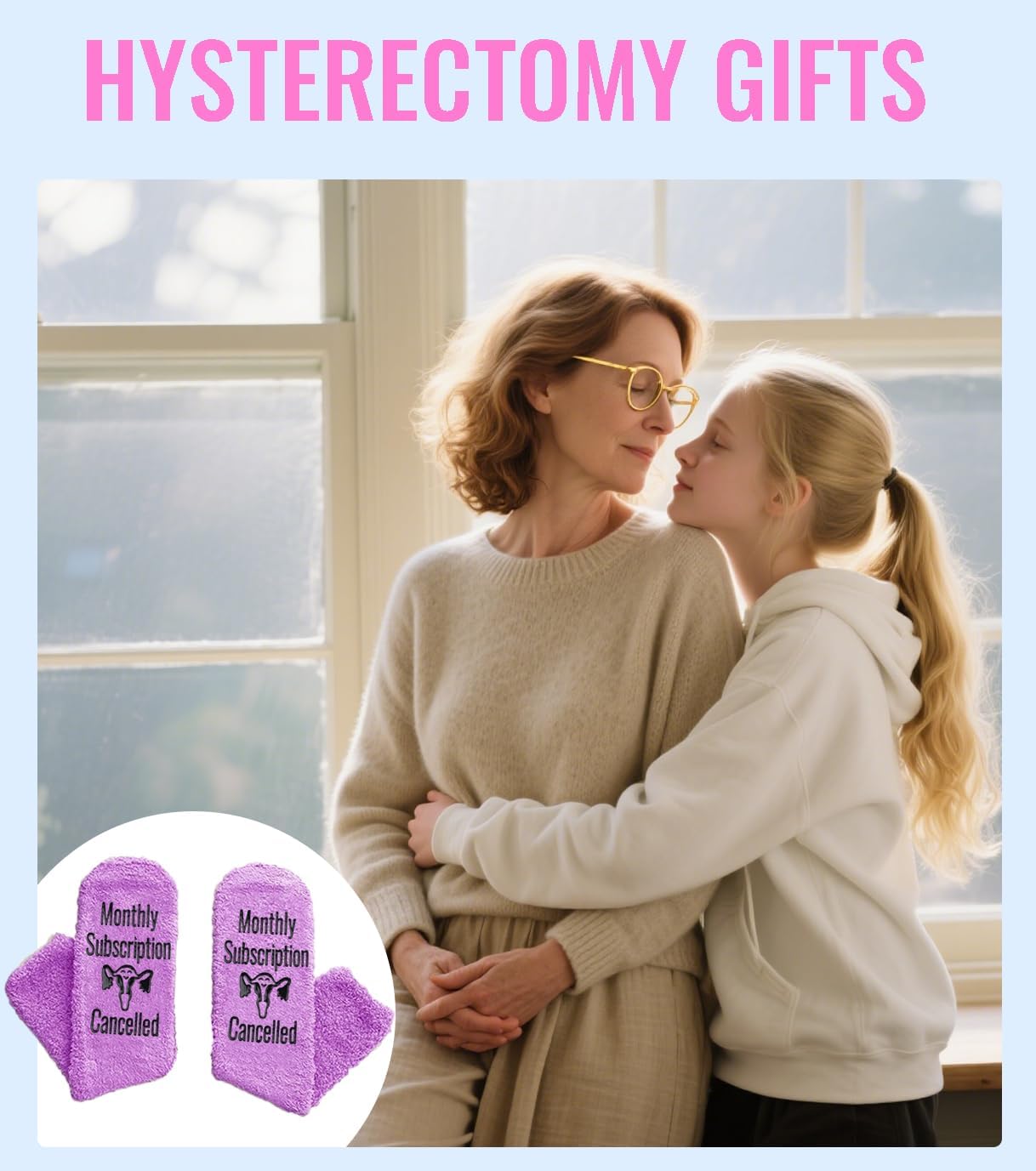 Hysterectomy Recovery Gifts for Women - 'Monthly Subscription Cancelled' Funny Novelty Socks, Soft Purple Crew
