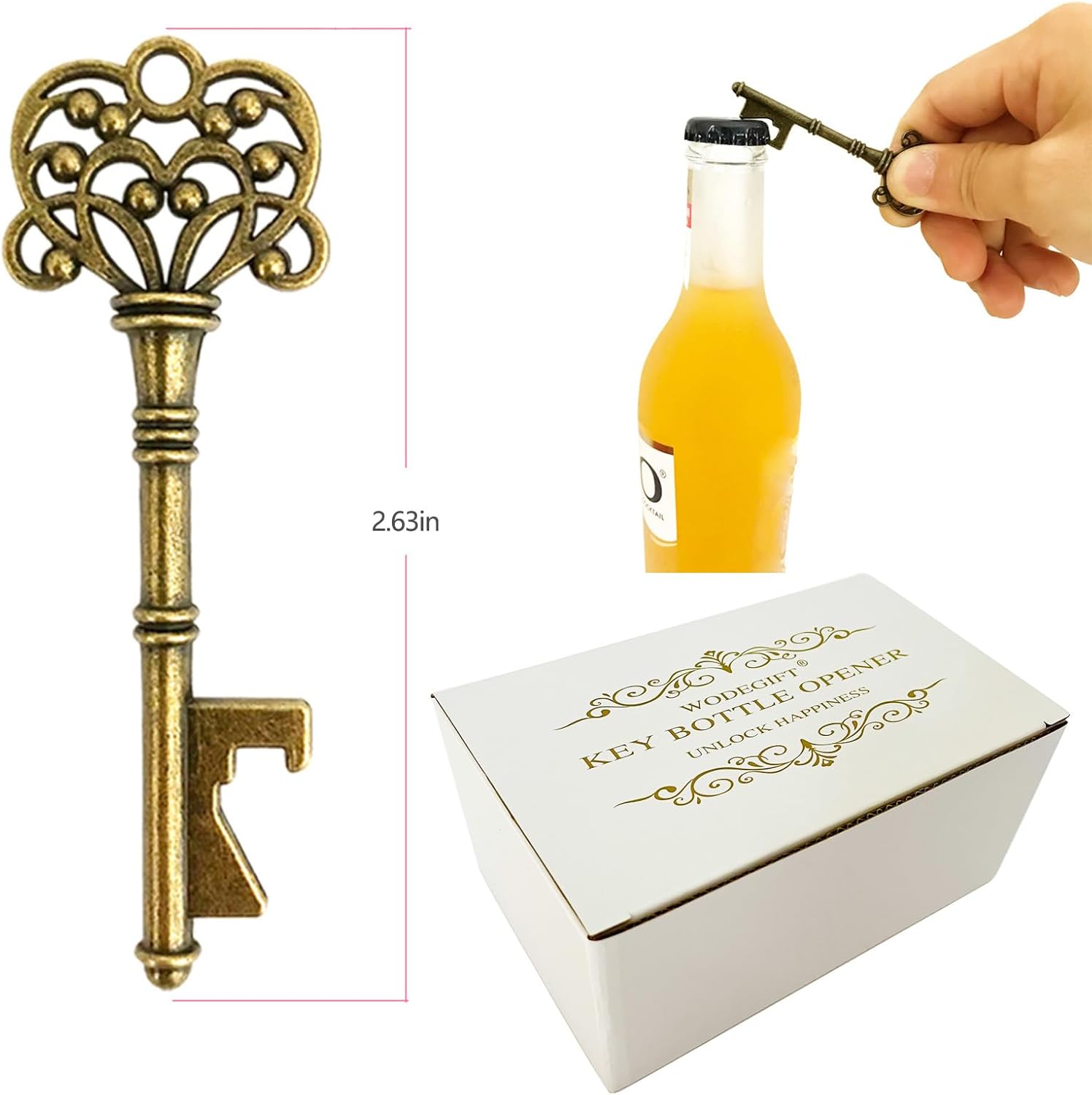 WODEGIFT 100-Pack Vintage Skeleton Key Bottle Openers with Thank You Tags & Keychains – Rustic Bronze Wedding Favors, Housewarming Gifts, and Party Souvenirs