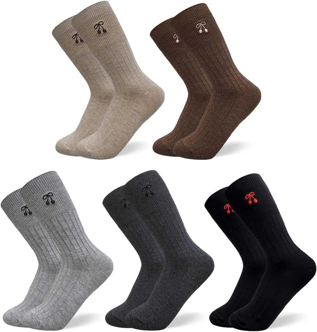 HOMSSEM Women's Ribbed Crew Socks – 5 Pair Soft, Breathable Cotton Blend for Everyday Comfort