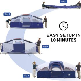 CAMPROS CP 8-Person Family Camping Tent – Waterproof, Double Layer with Room Divider & Easy Carry Bag