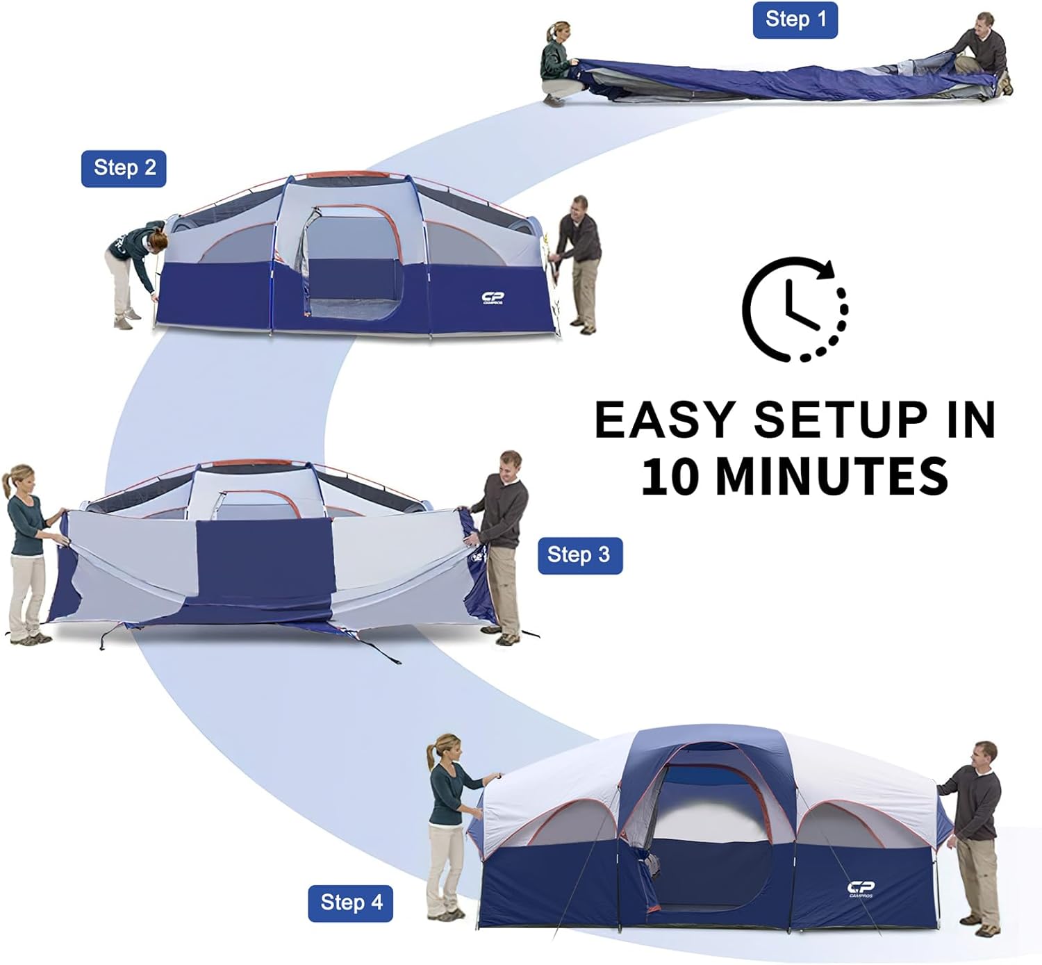 CAMPROS CP 8-Person Family Camping Tent – Waterproof, Double Layer with Room Divider & Easy Carry Bag