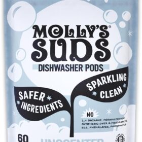 Molly's Suds Dishwasher Pods, 60 Count | Eco-Friendly & Plant-Powered Dishwasher Detergent for a Spotless, Residue-Free Shine | Cuts Grease, Works in All Water Types, Unscented
