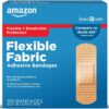 Amazon Basic Care Flexible Fabric Adhesive Bandages, 100 Count – Breathable & Durable Wound Care for Minor Cuts and Scrapes