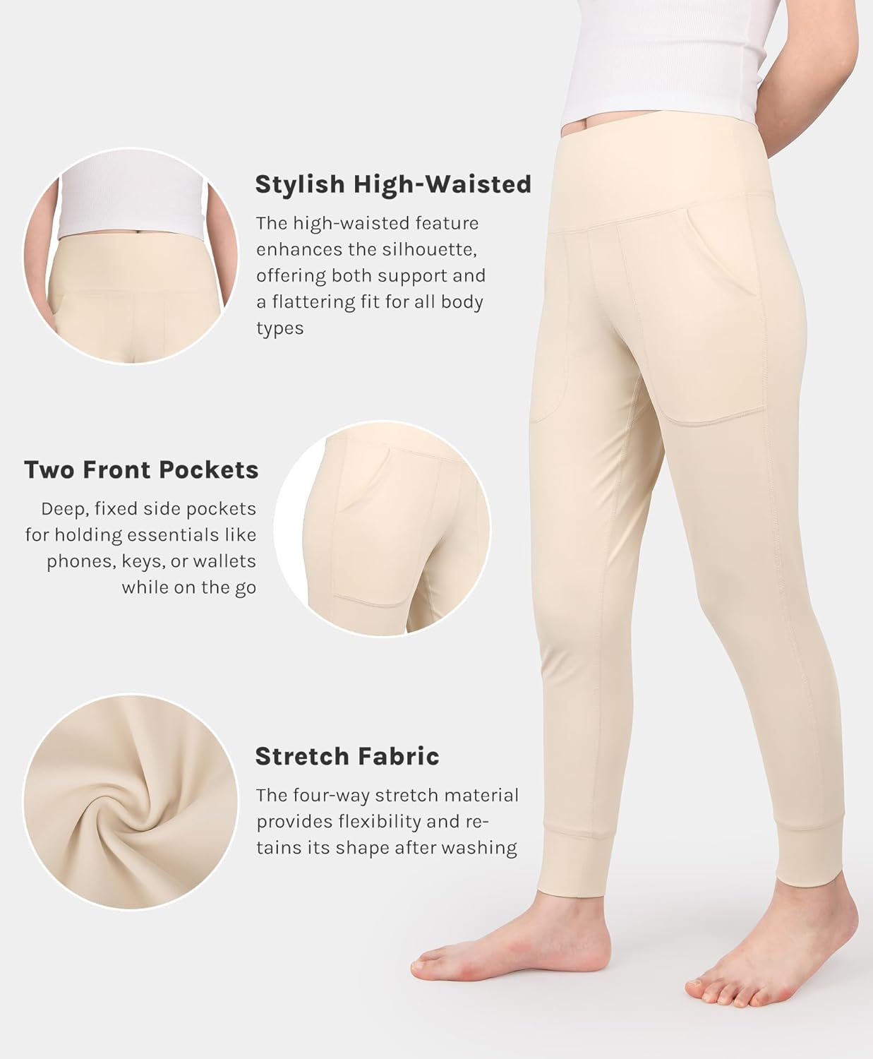 Cosmolle Women's High-Waisted Jogger Pants - Tapered Yoga Leggings with Pockets for Running & Lounge