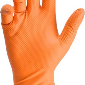 TitanFlex Thor Grip 8-Mil Industrial Orange Nitrile Gloves - Heavy Duty, Powder-Free, Latex-Free, Raised Diamond Texture for Maximum Grip (Large)
