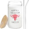 Hysterectomy Recovery Gifts for Women – 14oz Borosilicate Glass Tumbler with Bamboo Lid & Glass Straw, Funny 'Monthly Subscription Cancelled' Get Well Soon Coffee Cup