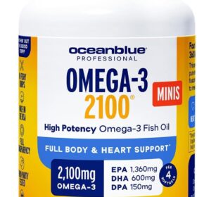 Oceanblue Mini Omega-3 2100mg - Triple Strength Wild-Caught Fish Oil Softgels with 1360mg EPA & 600mg DPA - Burpless, Natural Orange Flavor - 120 Count