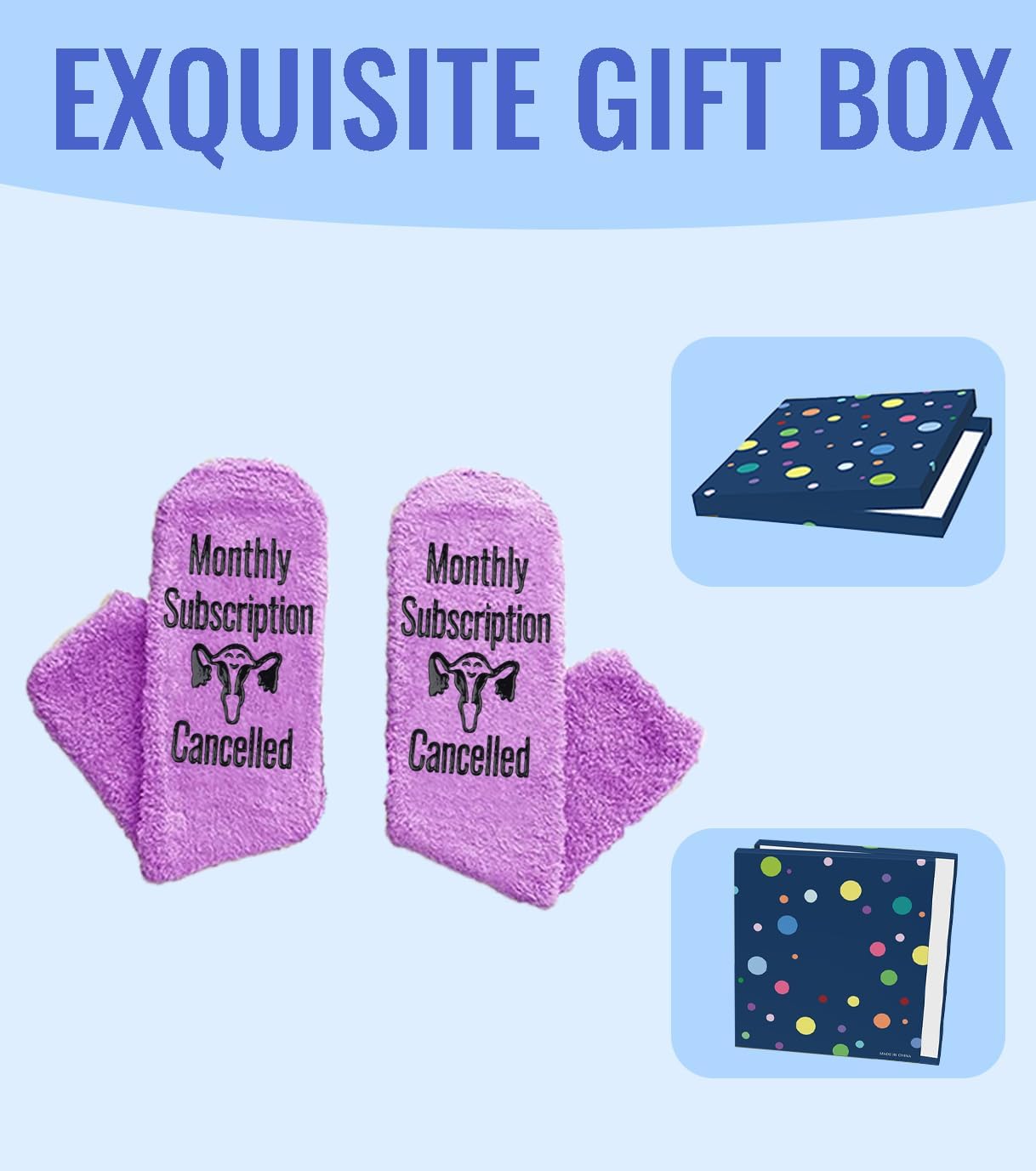 Hysterectomy Recovery Gifts for Women - 'Monthly Subscription Cancelled' Funny Novelty Socks, Soft Purple Crew