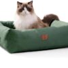 20 Inch Small Dog Bed & Cat Bed - Plush Squeezable Rectangle Pet Nest with Non-Slip Bottom, Machine Washable Calming Bed for Puppies & Kittens (Green, Small)