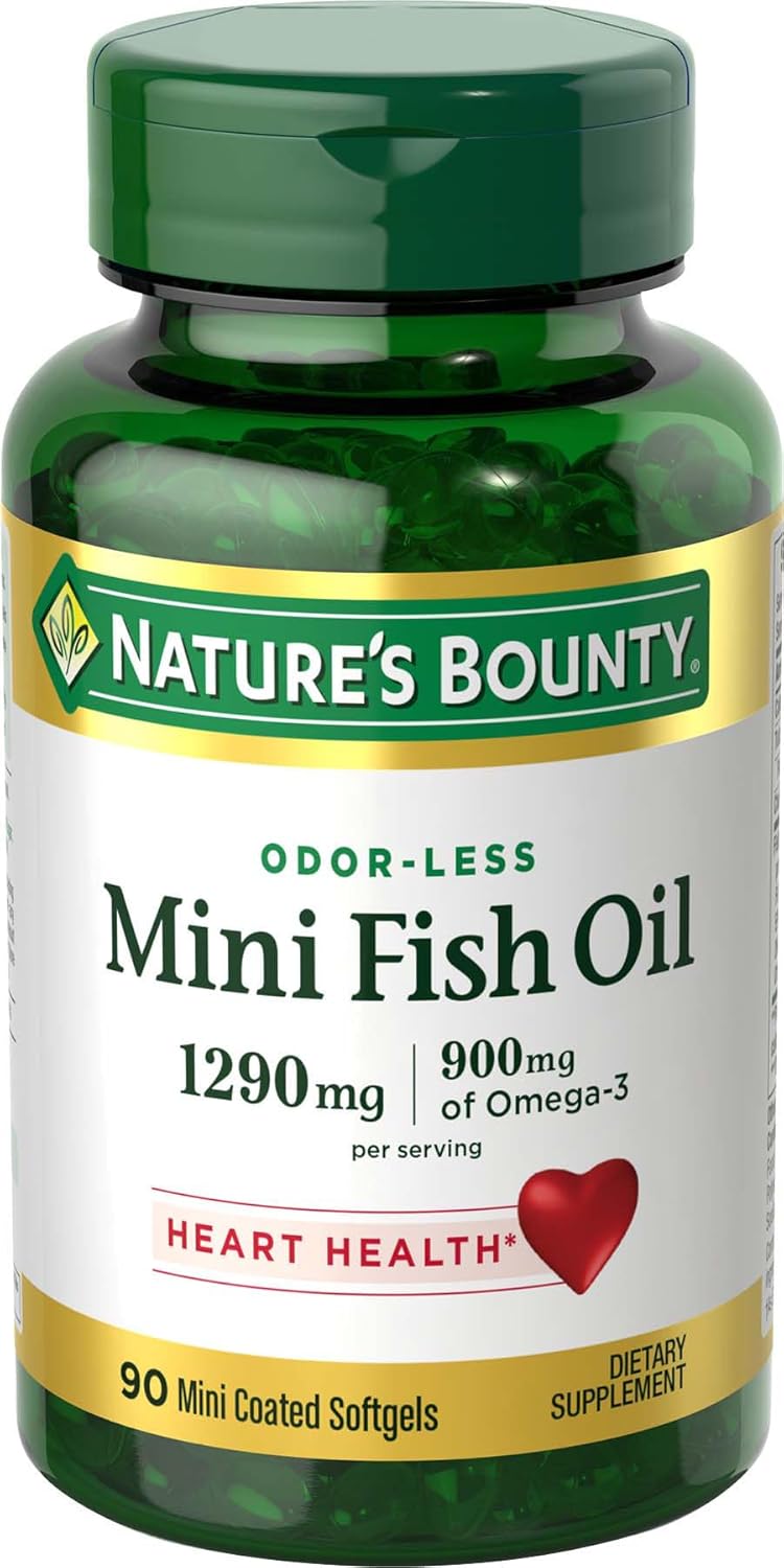 Nature's Bounty Mini Fish Oil Softgels - Burpless Omega 3 Supplement for Heart Health - 90 Ct