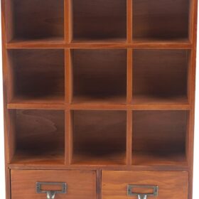 Vintage 9-Cube Wall Mounted Bookcase with 2 Drawers – Rustic Pine Storage Cabinet for Office, Living Room & Home Decor
