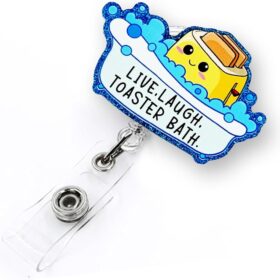 Live Laugh Toaster Retractable Badge Reel - Funny Nurse Gifts, Durable ID Name Tag Holder with Alligator Clip for RN, CNA, Medical Workers & Teachers