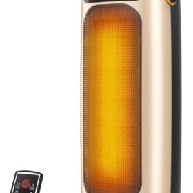 1500W Electric Space Heater with Remote – 70° Oscillating PTC Ceramic Heater with 4 Heat Settings, Timer, and Tip-Over Protection for Indoor Office and Bedroom Use
