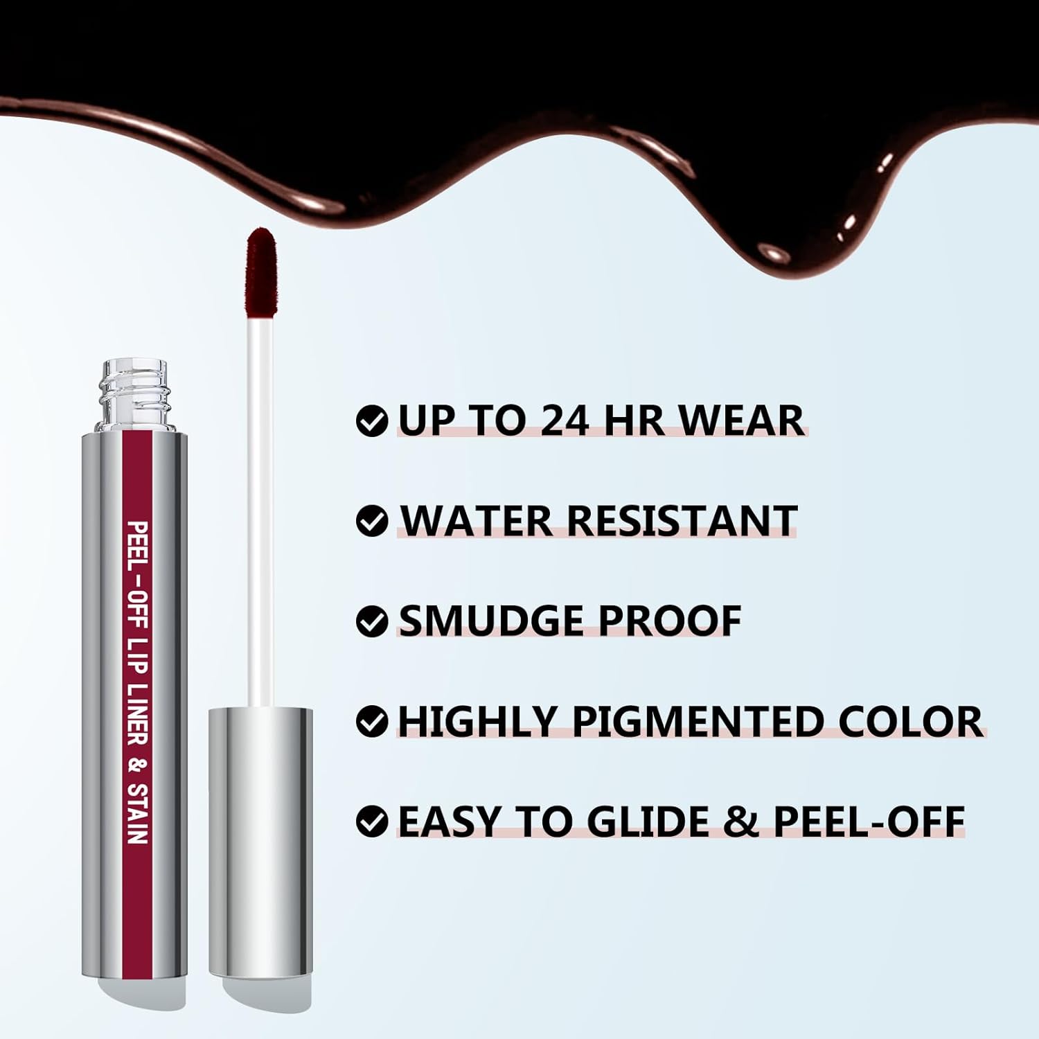 Cilrofelr Peel Off Lip Tattoo Liner Stain | Long-Lasting, Matte, Waterproof & Transfer-Proof Lip Color with Tweezer (Berry)