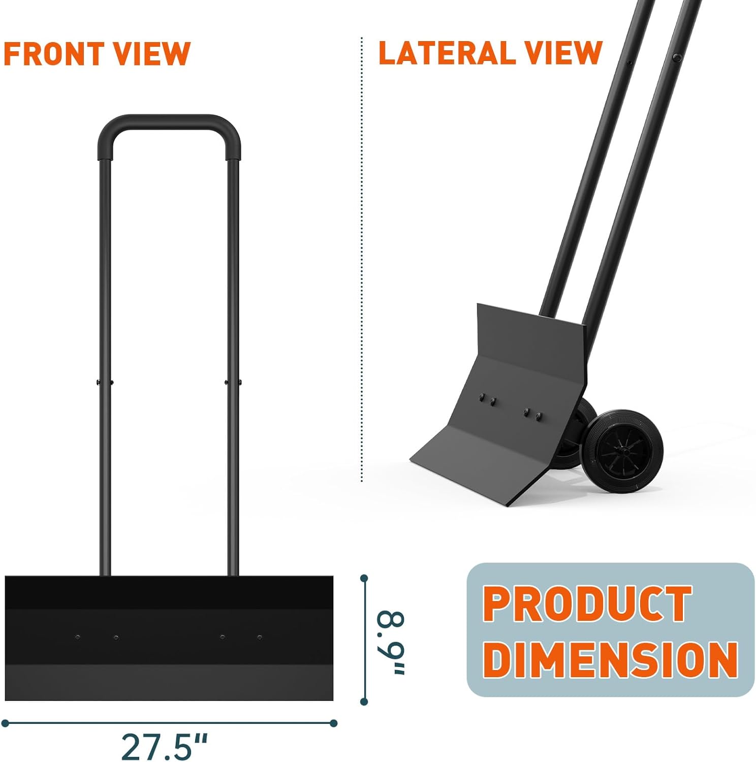 Heavy Duty Wheeled Snow Shovel with Rotatable Grip | Effortless Snow Pusher for Driveway & Sidewalk | Durable Steel Blade for All Snow Types