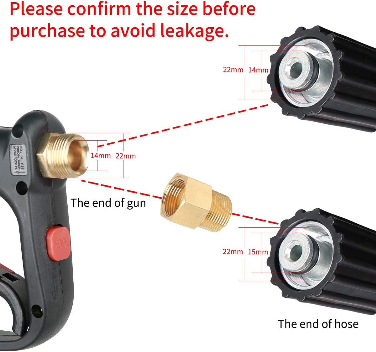 Heavy-Duty Pressure Washer Short Gun with 7-Inch Curved Extension & 5 Nozzle Tips - 5000 PSI, M22 Fitting, Hot & Cold Water Compatible