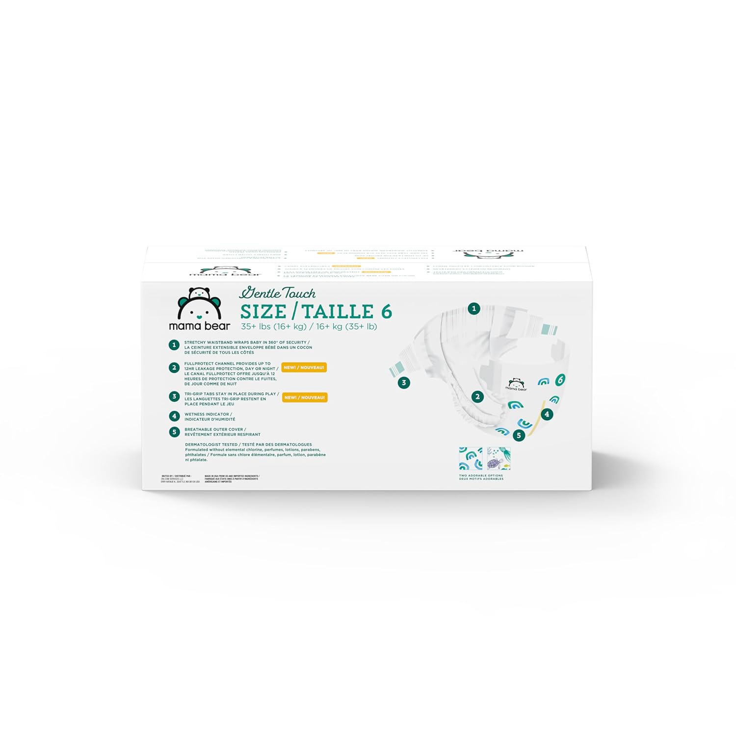 Mama Bear Gentle Touch Diapers (Size 6, 108 Count) - Hypoallergenic & Dermatologist Tested, 12-Hour Leak Protection