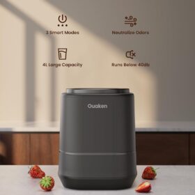 Ouaken Smart Electric Composter - 4L Countertop Food Waste Recycler, Odorless Fertilizer Maker with Auto-Clean for Kitchen (Black)