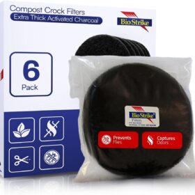 BioStrike 6-Pack Premium Activated Carbon Filters for Kitchen Compost Bins – 5.5 Inch Extra Thick Charcoal Odor Absorbers – Cut-to-Fit Replacement Filters Made in USA