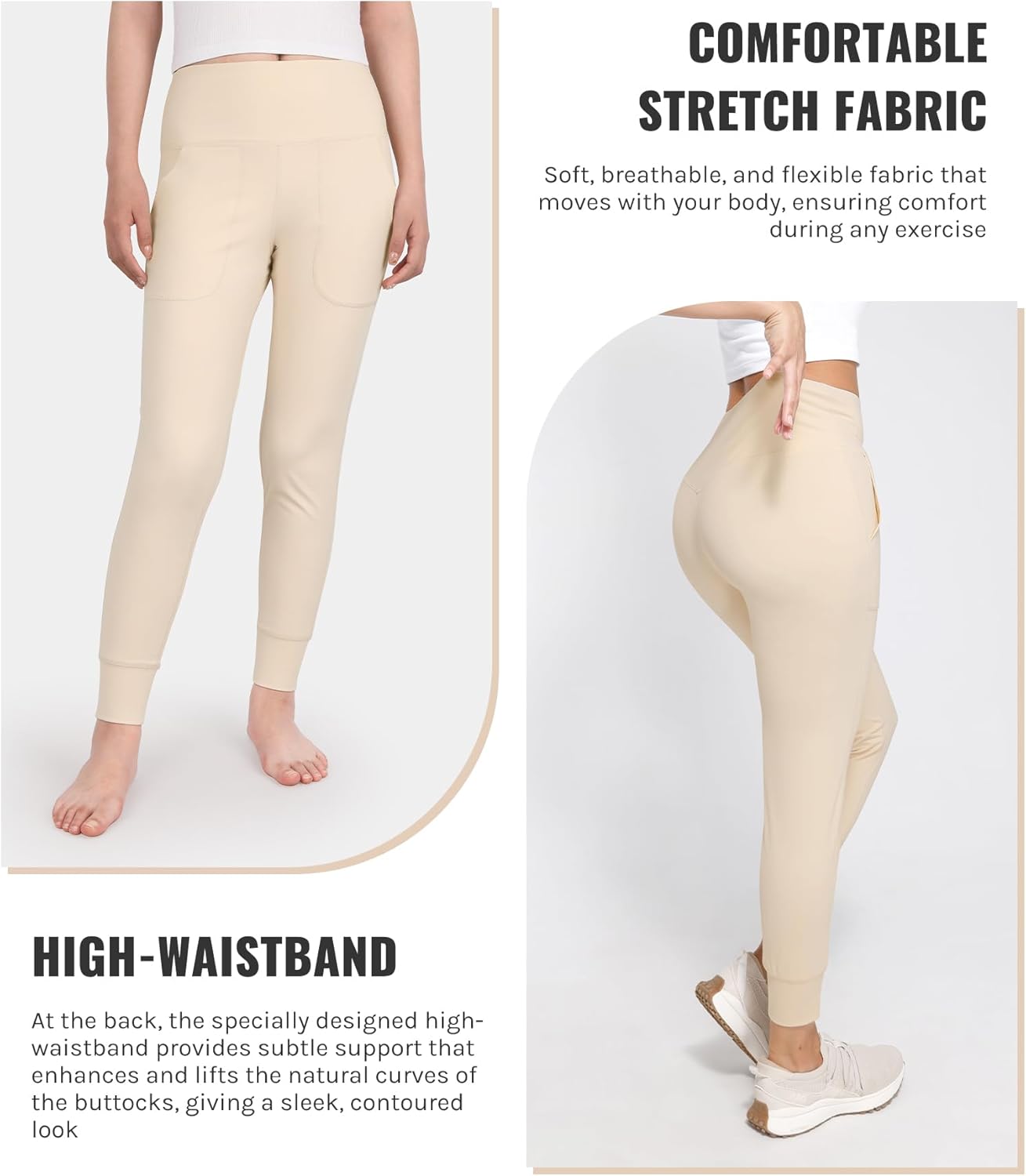 Cosmolle Women's High-Waisted Jogger Pants - Tapered Yoga Leggings with Pockets for Running & Lounge