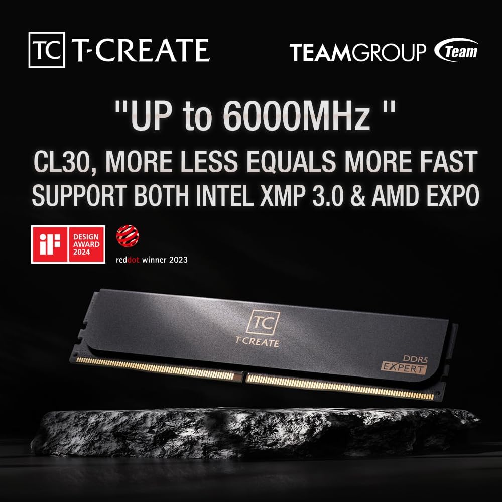 TEAMGROUP T-Create Expert 32GB (2x16GB) DDR5 6000MHz PC5-48000 CL30 Desktop RAM, Intel XMP 3.0 & AMD EXPO, Overclocking White Memory Module (CTCWD532G6000HC30DC01)