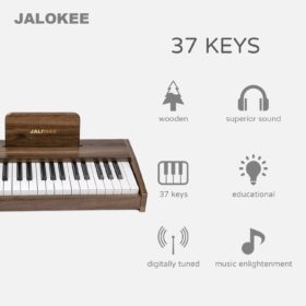 JALOKEE 37-Key Wooden Digital Piano for Kids – Miniature Upright Electronic Keyboard with Songbook & Stickers – Educational Music Instrument Toy for Toddlers, Boys & Girls (Walnut)