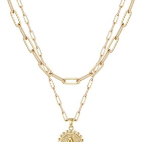 Dainty 14K Gold Plated Initial Necklace for Women | Personalized Coin Pendant Layering Necklace | Elegant Paperclip Chain | Perfect Birthday & Christmas Gift