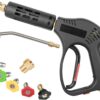 Heavy-Duty Pressure Washer Short Gun with 7-Inch Curved Extension & 5 Nozzle Tips - 5000 PSI, M22 Fitting, Hot & Cold Water Compatible