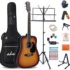 ADM 41-Inch Dreadnought Acoustic Guitar Kit - Sunburst Beginner Starter Bundle with Gig Bag, Tuner, Capo, Strap, Picks, and Stand