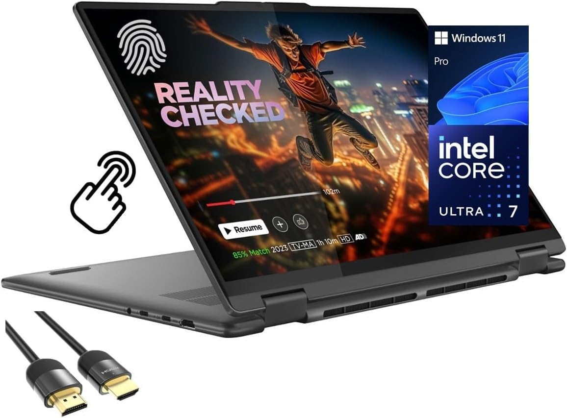Lenovo Yoga 7i 2-in-1 16” Touchscreen Laptop, Intel Core Ultra 7 155U, 16GB DDR5 RAM, 2TB PCIe SSD, Windows 11 Pro, Fingerprint Reader, Backlit Keyboard, Storm Grey