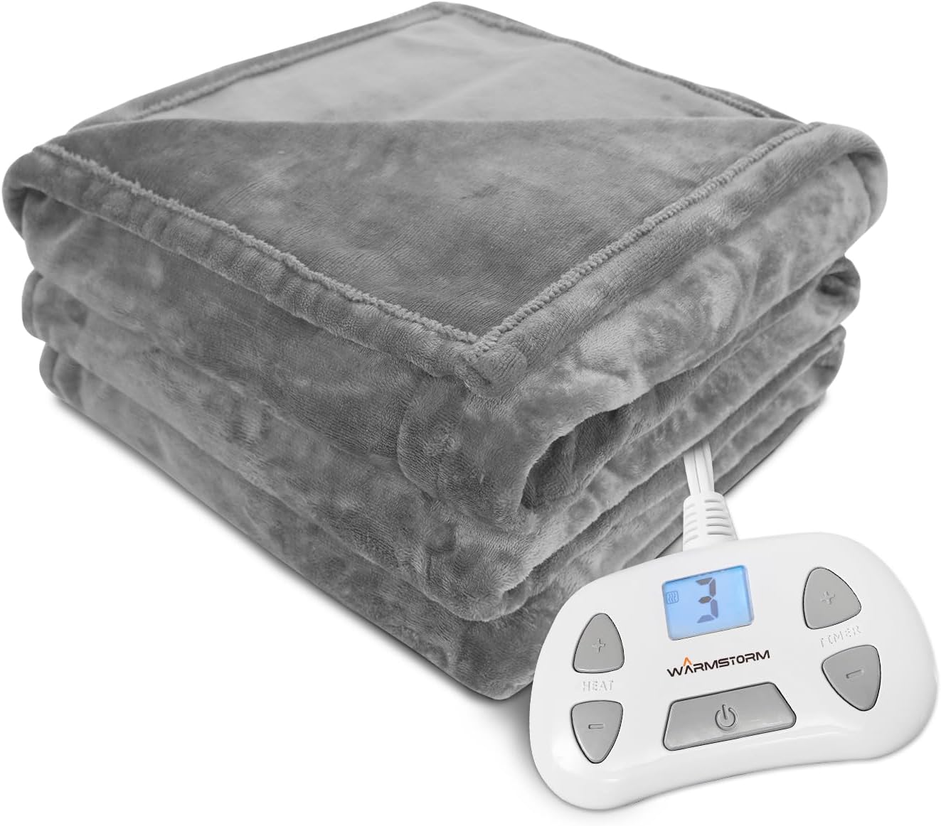 Warm Storm Twin Heated Blanket | Fast-Heat 10-Level Electric Throw with 12hr Auto-Off & Overheat Protection | Ultra-Soft Flannel (62"x84") | Machine Washable