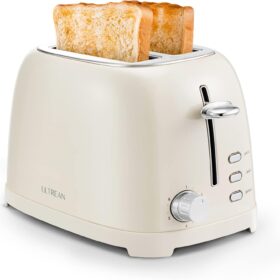 Ultrean 2 Slice Stainless Steel Toaster with Extra-Wide Slots, 6 Browning Settings & Removable Crumb Tray for Bagels and Bread