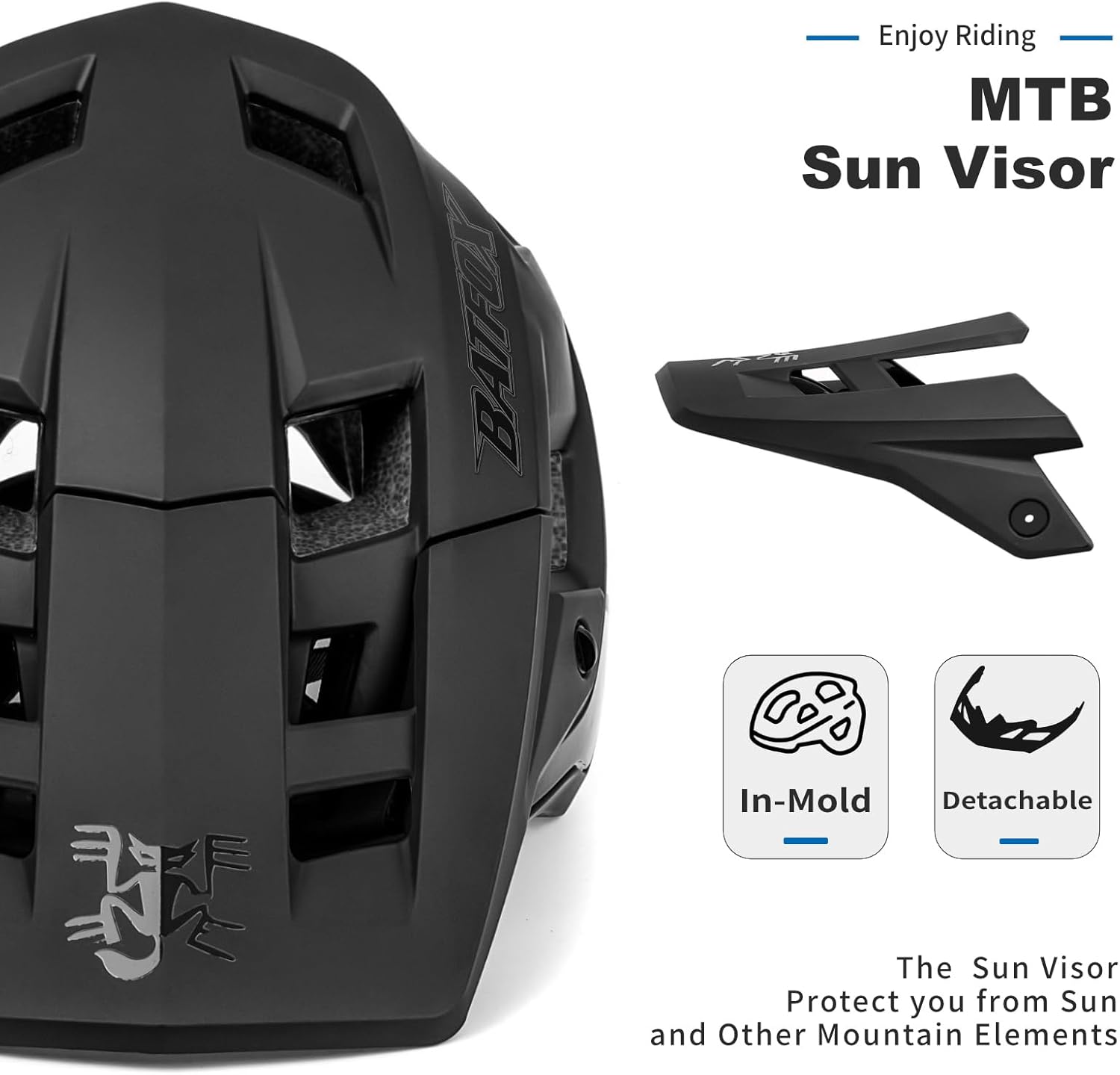 BATFOX Adult Mountain Bike Helmet - Lightweight, CPSC Certified Cycling Helmet with Sun Visor, Adjustable Dial Fit for Men, Women & Youth