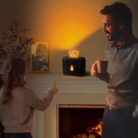 200ml Flame Diffuser for Essential Oils – Ultrasonic Cool Mist Aromatherapy Humidifier with Auto-Off & Realistic LED Night Light for Home, Office, and Bedroom (Black)