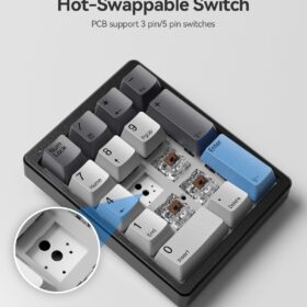 Mechanical Numeric Keypad – Hot Swappable 17-Key USB Numpad with PBT Keycaps, White Backlight & Tactile Brown Switches (Black)