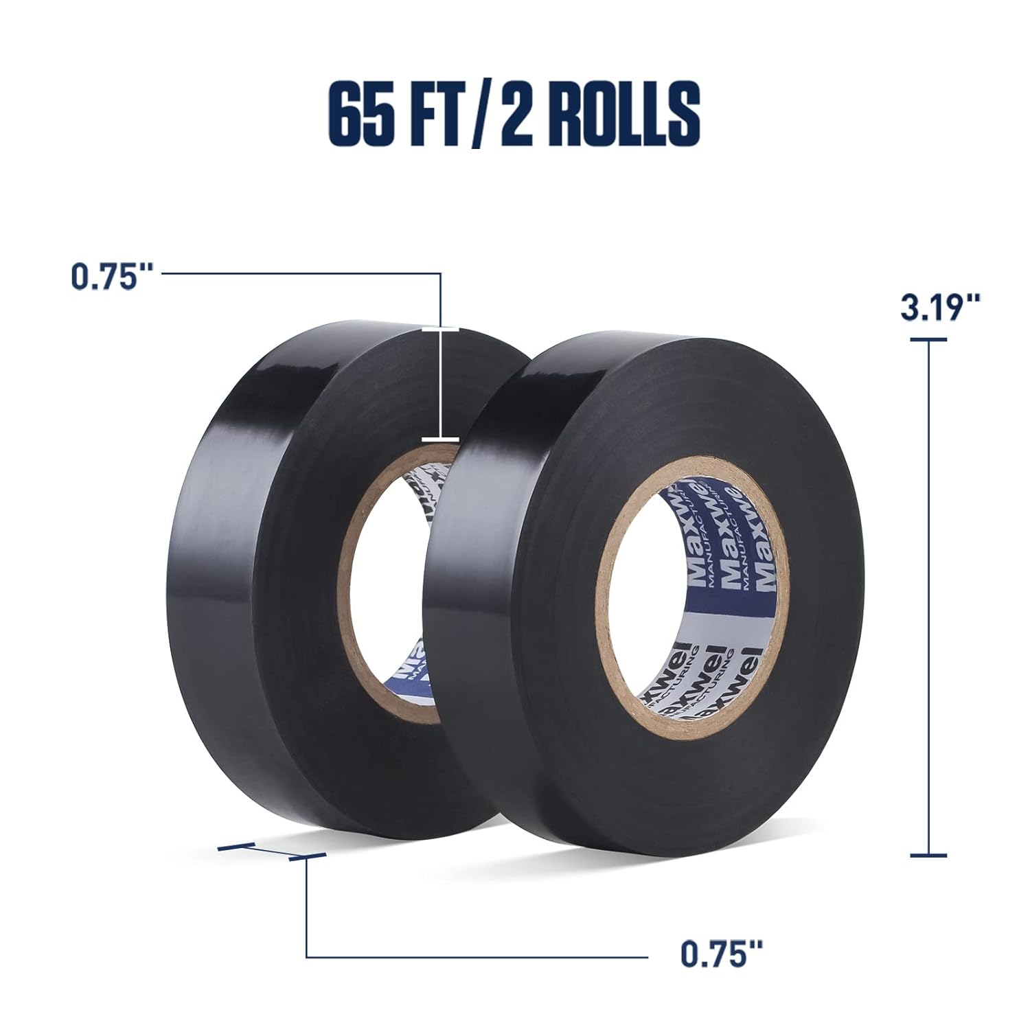 Professional Grade Black Electrical Tape - 2 Pack 3/4 Inch x 65 FT Flame Retardant PVC Insulation Tape - Weatherproof, High Voltage (600V) Wire Wrap for Indoor & Outdoor Use