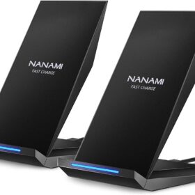 NANAMI Fast Wireless Charging Stand [2 Pack] – 15W Qi Certified Charger for iPhone 17/16/15/14 and Samsung Galaxy S25/S24/S23 – Vertical & Horizontal Charging Station with LED Indicator