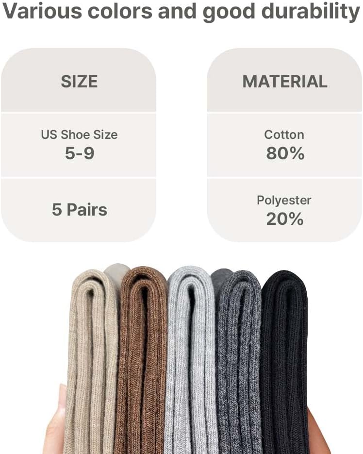 HOMSSEM Women's Ribbed Crew Socks – 5 Pair Soft, Breathable Cotton Blend for Everyday Comfort
