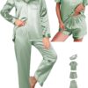 Women's 5-Piece Satin PJ Set | Silky Button-Down Sleepwear & Matching Accessories | Cozy Loungewear & Nightwear (XS-2XL)