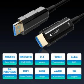 Ultra High Speed HDMI 2.1 Cable 50ft - Fiber Optic 8K@60Hz 4K@120Hz 48Gbps Cord with eARC, VRR, & HDR for PS5, Xbox, & Home Theater